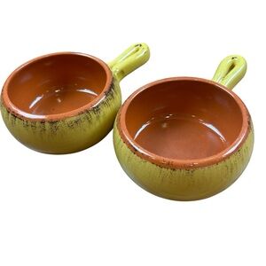 Vintage De Silva Italian Terracotta Pottery Handled Soup Crocks Bowls Yellow